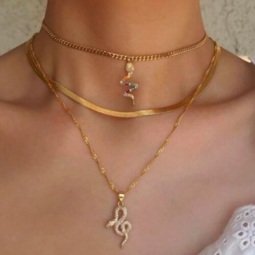 EN 2021 Animal Snake Necklace for Women Cute Crystal Snake Pendant Necklaces Minimalist Alloy Jewelry Gift Shiny Chain Necklace