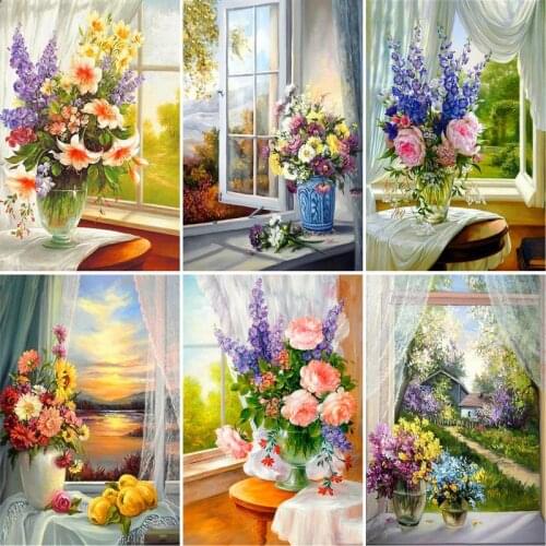 GATYZTORY Frame DIY Painting By Numbers Window Flower Drawing Coloring By Numbers Modern Wall Art Picutre Handmade Artwork