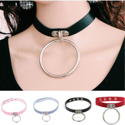 Exaggerated Large Ring Collar Jewelry Women Neck Chain Punk Hip-hop Rock Nightclub Accessories Cool PU Leather Clavicle Necklace