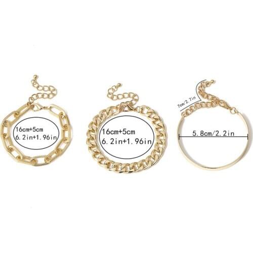 3pcs Punk Curb Cuban Chain Bracelets Set for Women Miami Boho Thick Gold Color Charm Bracelets Bangles Fashion Jewelry