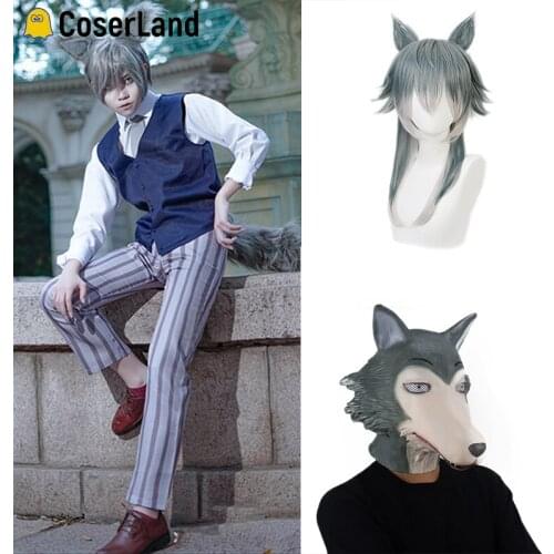 Anime Beastars Cosplay Costumes Wig Mask Grey Wolf Legoshi Uniform Carnivore Legosi Cosplay Costume Cherryton Academy Blue Suit