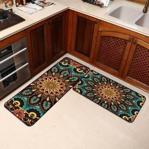 Retro Yellow-green Pattern Ethnic Style Kitchen Entry Mat Non-slip Floor Mat Bedroom Long Bedside Blanket
