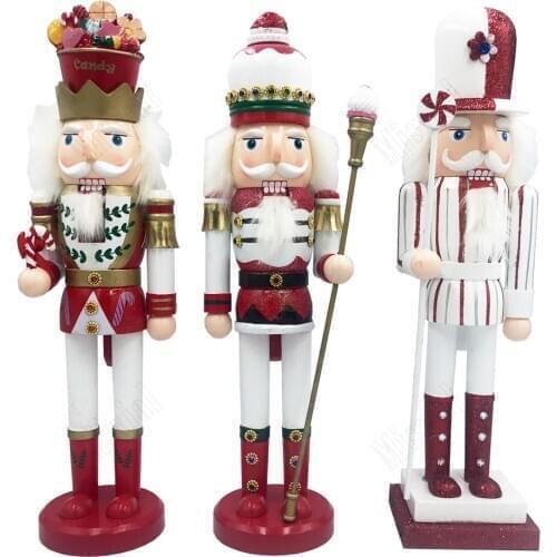 38cm Christmas Decoration Wood Nutcracker Soldier Gift Classic Hand Painting Doll Vintage Handcraft Sweet Home Ornament