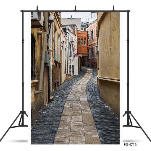 Brick Building Road Photo Backdrop Vinyl Cloth Background for Pets Children Baby Portrait Street Photoshoot Photography Props