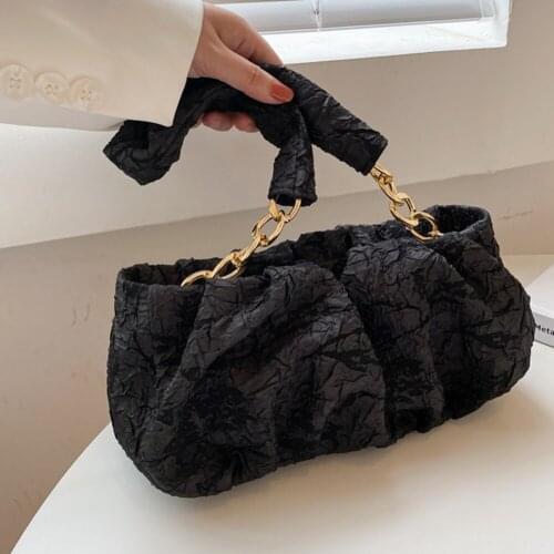 Fashion Women Embossed Pleated Chain Shoulder Underarm Bag Casual Ladies PU Leather Solid Color Small Cloud Handbags Purse