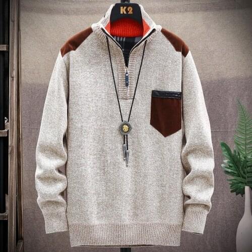 Fashion Plus Size Zipper Turtleneck Sweater Pullover Mens Oversized Sweater