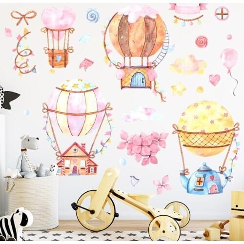 Cartoon Candy Water Color Hot Air Balloon Wall Stickers DIY for Baby Kids Room Nursery Bedroom Decoration Wall Vinyl Art Murals
