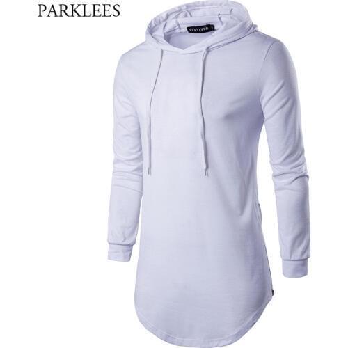 Extra Long T Shirt Men 2019 Brand New Hooded High Street Longline Tee Shirt Homme Hip Hop Side Zipper Oversized T-shirt Men XXL