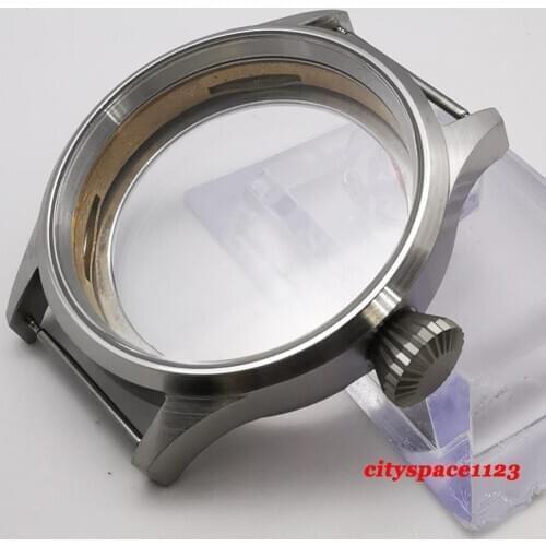43mm Corgeut brushed 316L stainless steel sapphire glass mens watch case fit ST36 ETA 6497 6498 movement