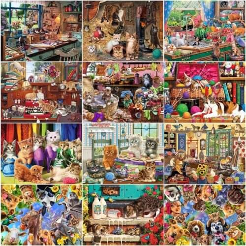 GATYZTORY DIY Painting By Numbers Kitten Kitchen Landscape Picture Coloring Handpainted Oil Painting Unique Gift Home Decor