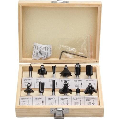12Pcs 6mm Router Bits Set Professional Shank Tungsten Carbide Router Bit Cutter Set with Wooden Case for Wood