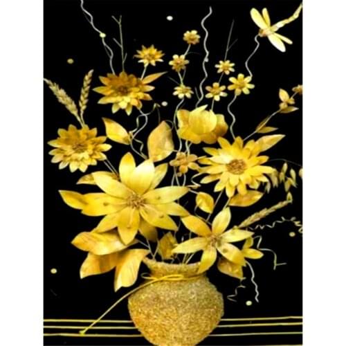New hot sale 5d diy diamond painting golden yellow vase landscape mural art square round diamond painting home decoration
