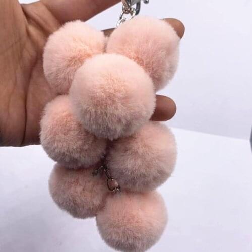 New Grape bunch Cute pompom keychain Pendant Artificial Faux Rabbit Hair Bag Hanging Accessories