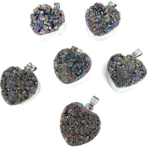 Natural Stone Quartz Heart-shaped Pendants Crystal Cluster Necklace Pendant for Jewelry Making DIY Necklace Accessories22x30mm