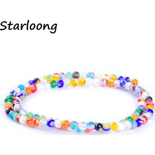 99pcs/string color mixed 4mm round flower pattern glazed glass lampwork beads for bracelet necklace DIY jewelry making