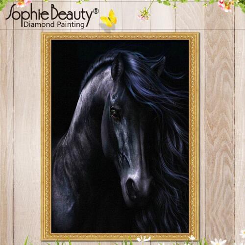 Sophie Beauty Diy Full Diamond Painting Cross Stitch Resin Beaded Embroidery Black Pretty Horse Handcraft Diamond Mosaic Kit Art