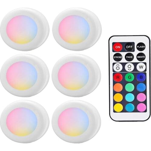LED Cabinet Light RGB Color Puck Lights Dimmable Under Shelf Kitchen Counter Closet Lighting Remote Controller Night Lamp