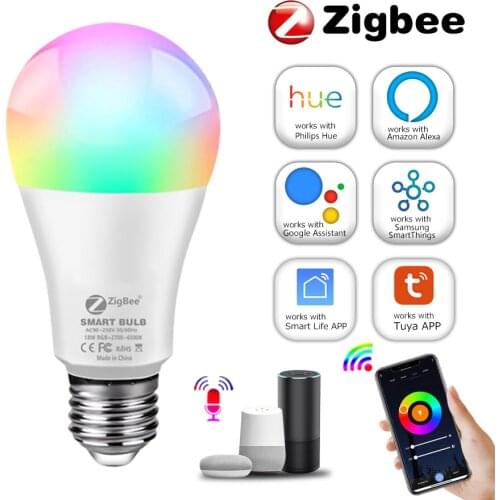 Zigbee Smart Light Bulb Alexa Lamp E27 18W 15W 12W Tuya Smart Life APP Control RGB+CW+WW 85-265V Work with Hue Google Assistant