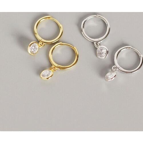 WTLTC Simple Dangling Cubic Zirconia Hoop Earrings For Women 925 Sterling Sliver Small Hoops Earrings Boho Ear Piercing Earrings