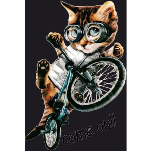 Funny Bicycle Cat Patch Iron on Heat Transfer Printing Stickers for Clothes T-Shirt DIY Appliques Thermal Patches Washable Decor