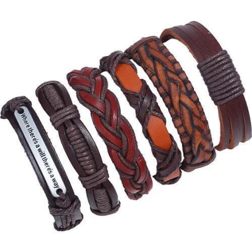 Alloy Women Vintage Ethnic Handmade Woven Punk Wrap Leather Bracelets Men Jewelry Wholesale Accessories