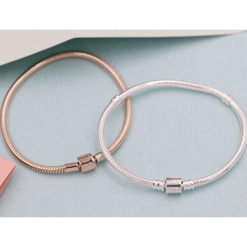 2020 New Spring Moments Barrel Clasp Snake Chain Bracelet 925 Sterling silver Bracelets for women fit charms beads DIY Jewelry