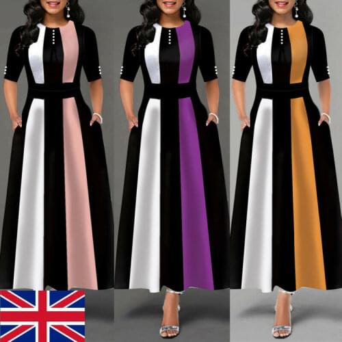 Plus Size Womens Vintage Swing Long Dress Ladies Half Sleeve Evening Party Skater Ladies Elegant Maxi Dresses UK