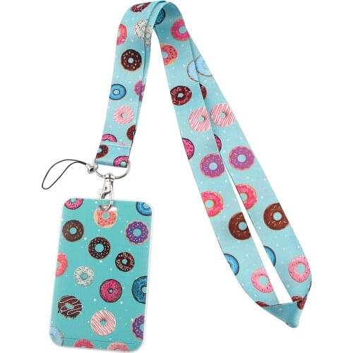1pcs ZF2553 Donuts Painting Art Lanyard Card Holder Student Hanging Neck Mobile Phone Lanyard Badge Subway Access Card Holder
