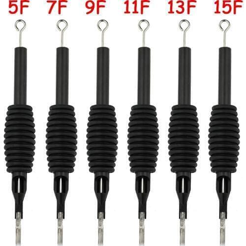10pcs Tattoo Needles Flat Grips Tattoo Needle Nozzle Tip Tube Combos 5/7/9/11/13/15F Sterile Disposable Tattoo Machine Supplies