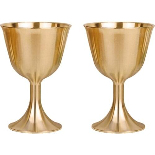 2pcs Brass Chalice Cup Wine Goblet Brass Drinking Glasses Beverage Tumbler Cups