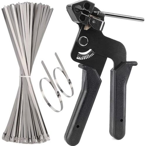 200PCS Metal Tie Wrap Tool, Stainless Steel Cable Tie Adjustable Tensioning and Cutting Tool, Sizes 4.6X250mm