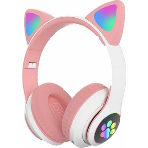 New RGB Cat Ear Headphones Bluetooth-compatible Bass Noise Cancelling Adults Kids Girl Headset Support TF Card Casco Mic Gift