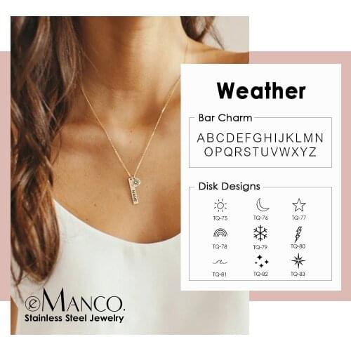 EManco Elegant Weather Necklace Custom Name Engrave Star Moon Charm Necklace Snow Choker 316L Stainless Steel Minimalist Jewelry