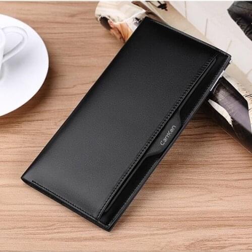 Brand Wallet Men Genuine Leather Bifold Long Wallets Ultra Slim Purse Card Slots Cash Pocket Removable Card Holder