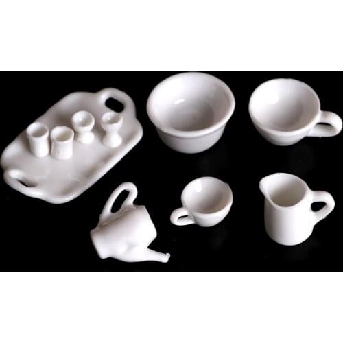 10pcs/set Dollhouse Tea Plates Tableware CupsSet Pretend Play Girl Gift For Barbie Doll Furniture Toys Kitchen Classic Toy Decor