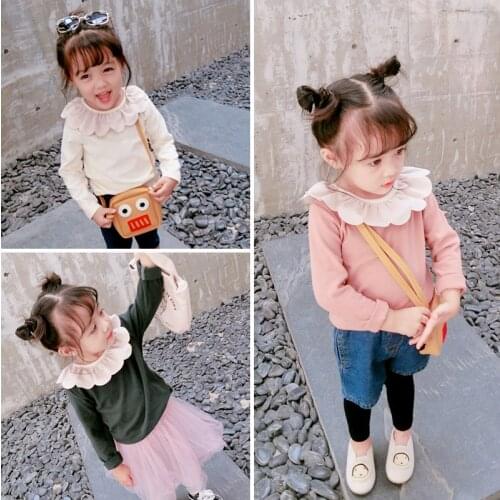 Childrens Clothing Spring Autumn New Toddler Girl Lotus Leaf Collar T Shirt Kids Cute Long Sleeve Top Tees Baby Solid Wild Tees