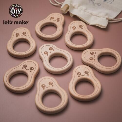 Lets Make Food Grade Avocado Beech Wooden Teethers Baby Teether for Kids Childrens Toys Diy Making Wooden Rings Teething Toys