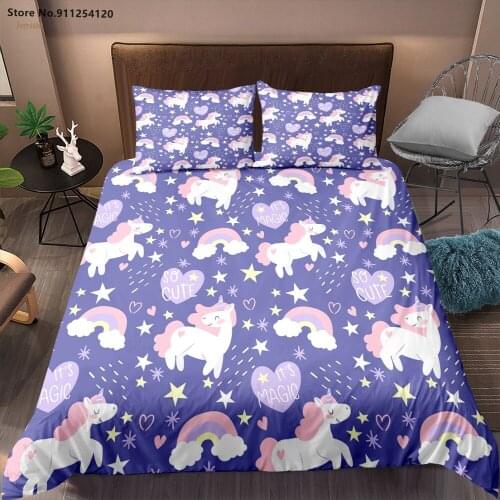 Children Duvet Cover Sets Gifts Unicorn Cat Owl Rainbow Bedding Sets Home Textiles 2/3pcs Cartoon Kids Boys Girls Bedroom Decor