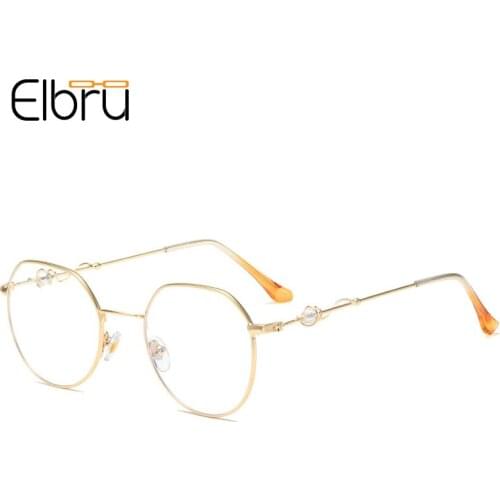 Elbru Vintage Fashion Anti Blue Ray Glasses Frame Metal Plain Eyeglasses Student Optical Goggles Colorful Eyewear For Women Men