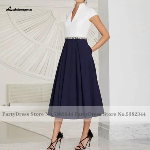 Elegant Navy Blue Mother of the Bridal Dress 2021 Vestido Madrina Boda Beaded Sexy Women Satin Evening Dress Lakshmigown