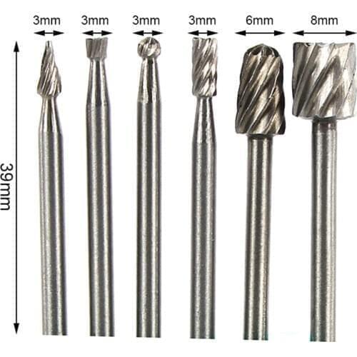 HSS Routing Milling Bit 6pcs 3mm Shank Rotary Milling Cutter for Dremel Rotary Tools Mini Drill Bit Rotary Burrs