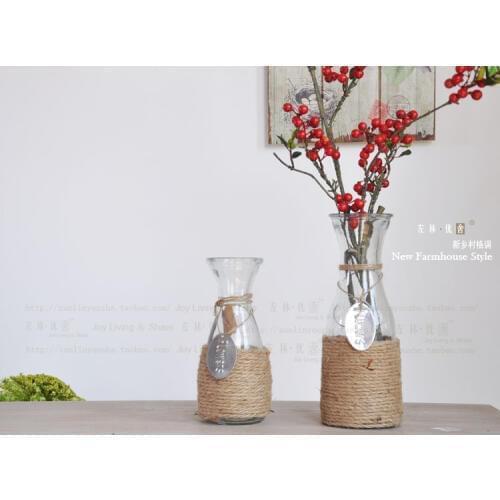 Home vase decoration hemp rope glass vase hydroponic glass flower pot flowers vase
