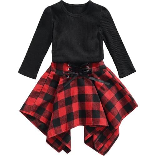 Girl Clothes Set 2PCS Long Sleeve Top Plaid Skirt Suit Girl Outfits Baby Children Clothing for Kid Casual Fall Toddler Outfit