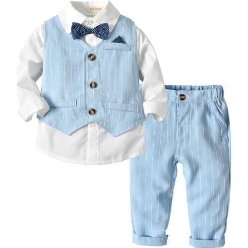 Baby boy clothing set newborn infant clothing White Shirt With Bow Tie+Striped Vest+Trousers Gentleman Suit Kids Boy Clothes