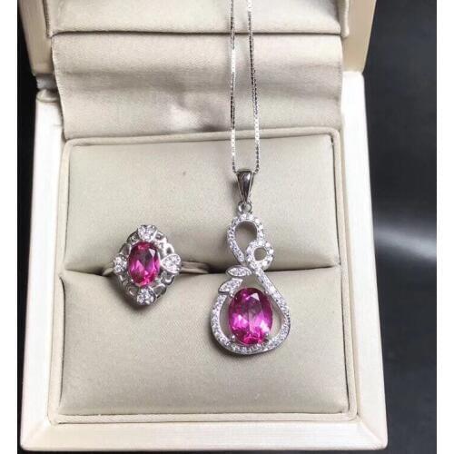 Atmospheric classic, natural topaz jewelry set, ring necklace, 925 sterling silver, ladies party wear