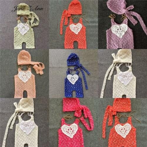 Infant suit knitting newborn baby studio shooting photography props 2pcs set hat+Overall multi-colors