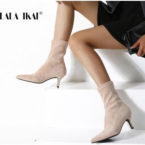 LALA IKAI Womens Ankle Boots High Heels Fashion Short Boots 2020 Autumn Winter Female Shoes Pointed Toe botas de mujer C10393-4