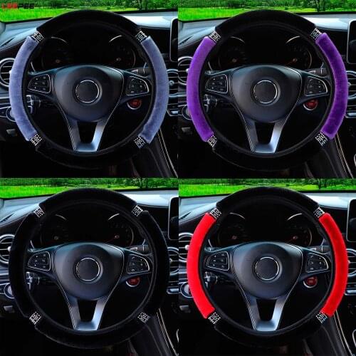 LEEPEE Car Steering Wheel Cover Diameter 37-38cm Steering-Covers Soft Warm Fliff with Rhinestone Car-styling Universal