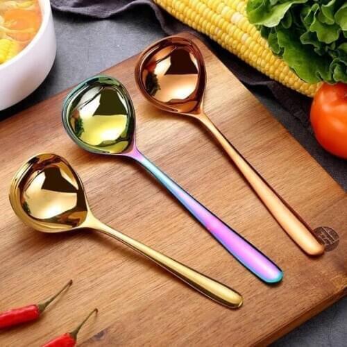 Stainless Steel Spoons Colorful Handle Spoon Drink Soup Drinking Tools Flatware Kitchen Gadget LX2486