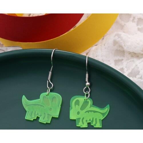 Cute Green Animal Acrylic Little Dinosaur Drop Earrings Ear for Girls Women Children Birthday Gift Lovely Jewelry 2021 NEW